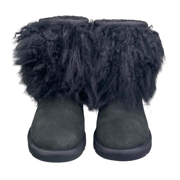 UGG Lida Mongolian Black Suede Shearling Fur Cuff Classic Boot Size US 6 - Picture 7 of 10